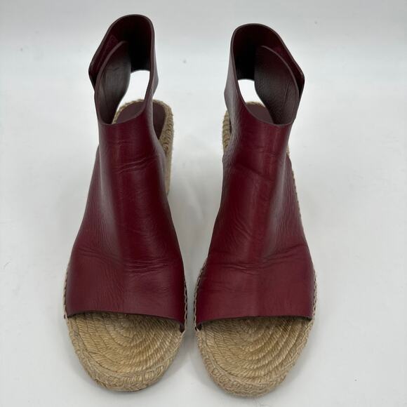 Celine Burgundy Leather Wedge Espadrilles Sandals Size 41/ US10 - Picture 2 of 12